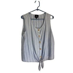 W5 Blue & White Tank Top With Front Tie & Faux Leather Buttons Size Extra Large